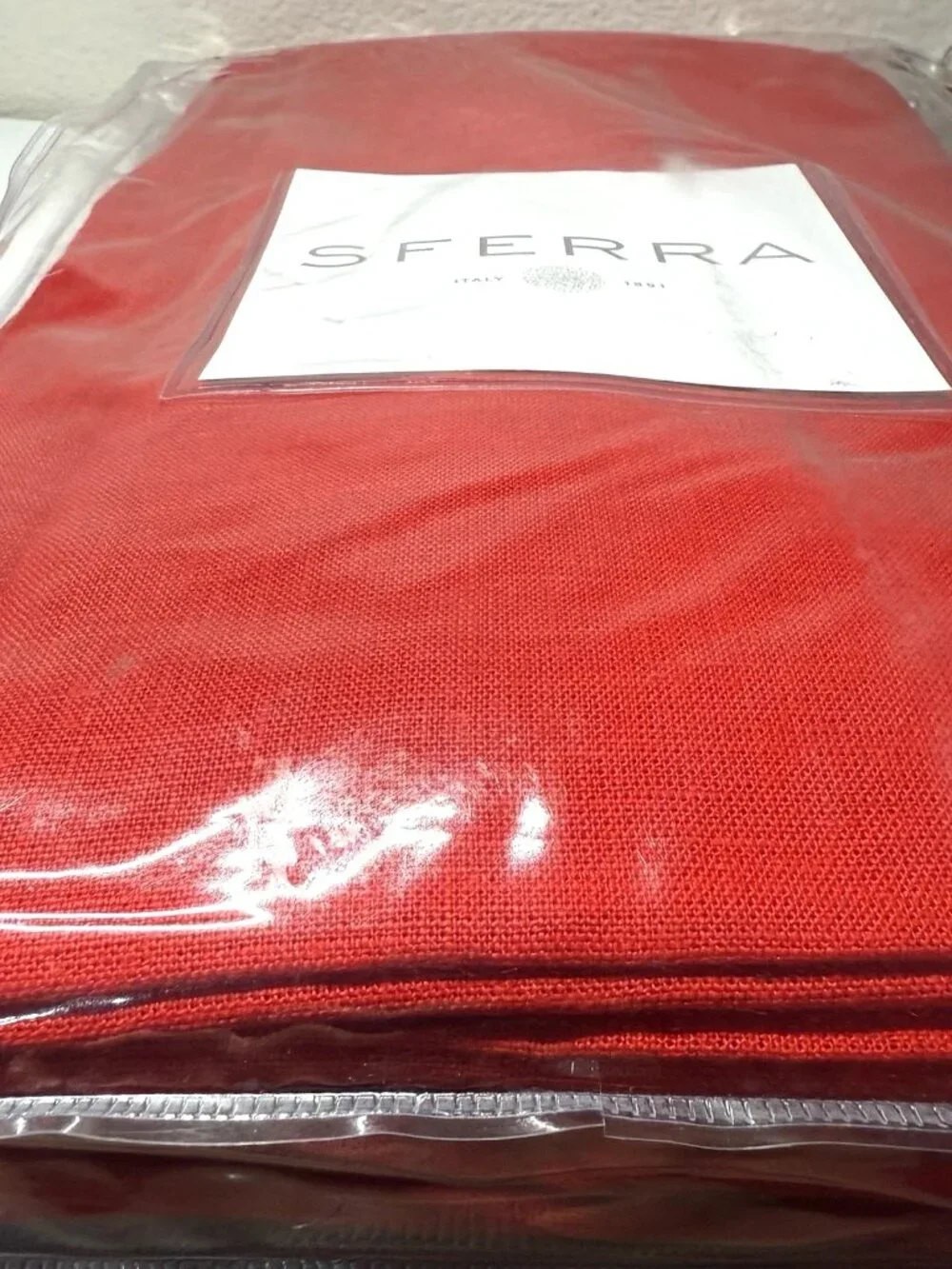 SFERRA Festival Linen Tablecloth 66 x 106 Red Hemstitched Luxury Imported